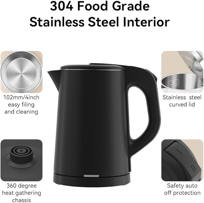 0.8L Travel Electric Kettle Small 900W Fast Boiling Water Heater, Double Wall 304 Stainless Steel Portable Mini Hot Water Boiler with Auto Shut-Off and Boil Dry Protection