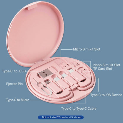 Multi USB C Adapter Kit, Charging Cable Case USB C to Type C/Micro/USB A Converter Contains Card Storage,Phone Holder, Tray Eject Pin for Traveling(Pink)