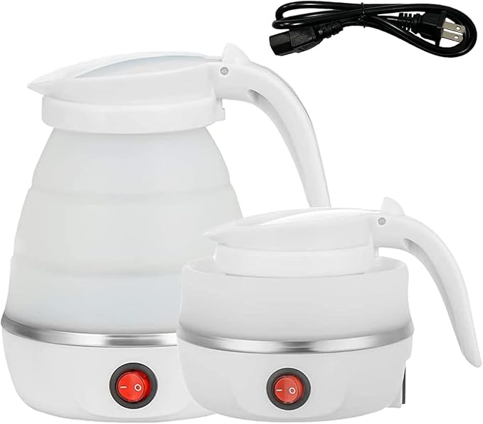 Travel Kettle Small Foldable Portable Kettle,Silicone Collapsible Tea Pot for Camping,Easy for Storage (White1)