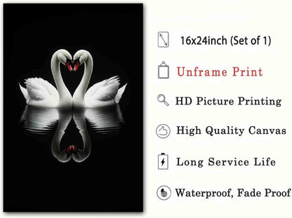 Swan Wall Art Vintage Swan Lake Painting Black And White Animals Wall Art White Bird Pictures Moody Painting Aesthetic Print Romantic Elegant Animal Print Antique Artwork Room Decor 16x24inch No Frame