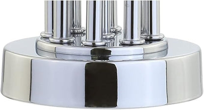 JONATHAN Y 18" Chrome Lillian Metal Mini LED Table Lamp, Modern Transitional Tri-Pillar Iron Bedside Lamp for Living Room Bedroom, White Linen Shade, LED Bulb Included JYL2025A