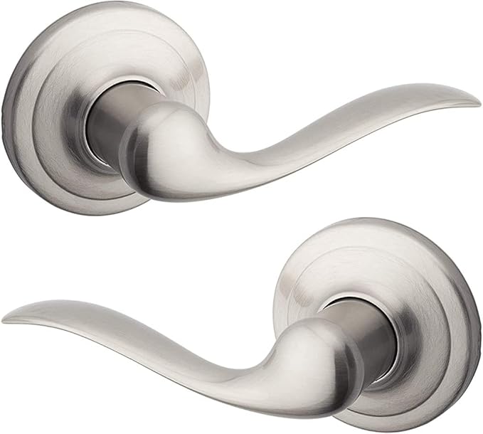 Kwikset Tustin Interior Passage Door Handle, Lever For Closet and Hallway Doors, Reversible Non-Locking Handle Lever, Satin Nickel, with Microban Protection