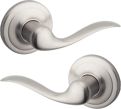 Kwikset Tustin Interior Passage Door Handle, Lever For Closet and Hallway Doors, Reversible Non-Locking Handle Lever, Satin Nickel, with Microban Protection