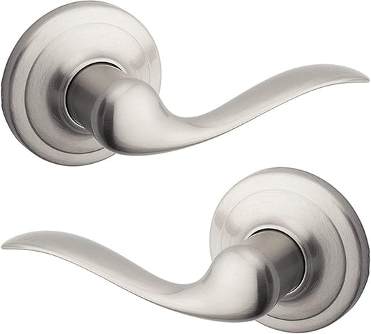 Kwikset Tustin Interior Passage Door Handle, Lever For Closet and Hallway Doors, Reversible Non-Locking Handle Lever, Satin Nickel, with Microban Protection