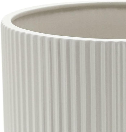 Amazon Basics Assorted Sizes Fluted Ceramic Round Indoor Outdoor Planters with Drainage, Set of 3, Modern Design, 6 inch, 8 inch, 10 inch, White