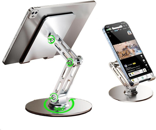 Adjustable Tablet Stand for Desk,for ipad Stand,for 4.7-12.9 Inch Devices,360° Rotating Aluminum Alloy,Silver Compatible with ipad Tablet Kindle TAB Surface Cell Phone Stand Holder for Desk