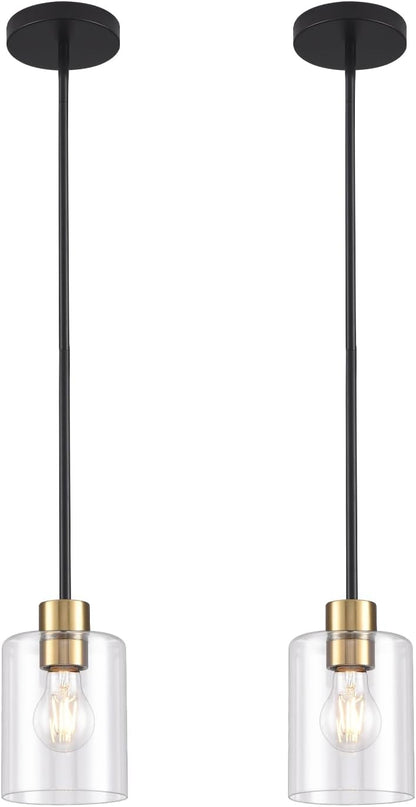 Black Brass Pendant Lights Kitchen Island - Clear Glass Pendant Light Fixture Multiple Stems Rods 3 Units 12 Inch 3 Units 4 Inch (2 Pack Black Brass Downrod)
