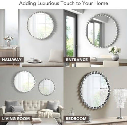Madison Park Round Mirror, Metal Frame Circle Mirror 27 inch, Wall Art Decor Mounted Hanging for Entryway, Bathroom, hallway, Living Room, Vanity, Marlowe, Silver