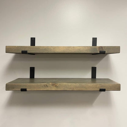 Rustic Shelves with J-Brackets Set of 2, Industrial Shelf, Kitchen Shelves, Solid Wood, Decorative Wall Storage, Heavy Duty, URBANDI (Grey, 12Wx12D)