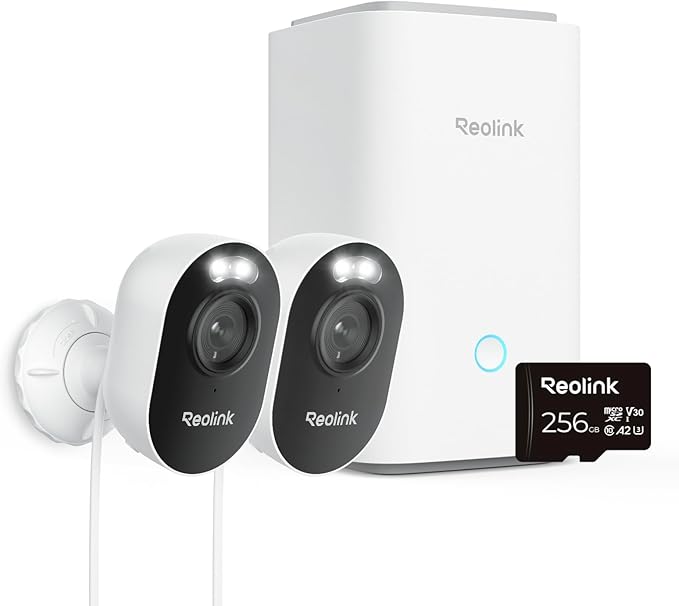 Reolink Outdoor Security Camera System, 2K Plug-in Cameras, 5G/2.4GHz Dual-band Wi-Fi, 256GB microSD Card Included, Max.512GB×2 Storage, Smart Detection, 24/7 Offline Recording, Home Hub with 2x Lumus