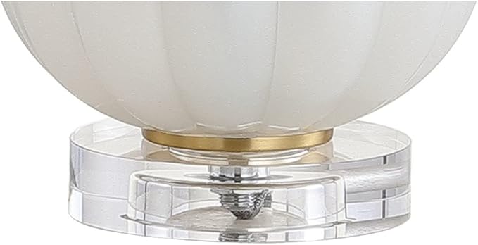 JONATHAN Y 17.5" White/Brass Gold Glass Table Lamp, Modern Crystal Bedside Lamp for Bedroom Living Room Nightstand, Glam Ribbed Accent Lamp, White Faux Silk Shade, LED Bulb (JYL2076B)