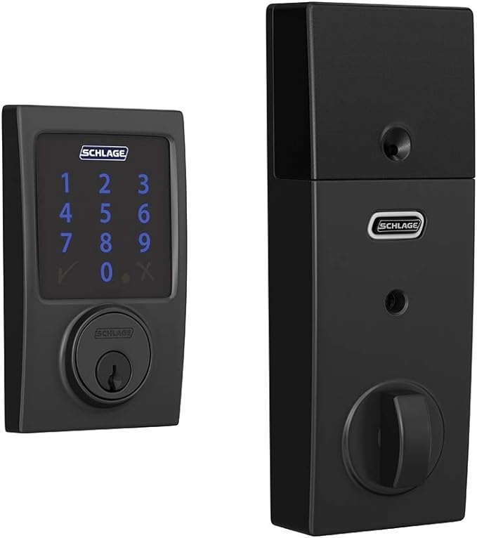 SCHLAGE BE469ZP CEN 622 Connect Smart Deadbolt with alarm with Century Trim in Matte Black, Z-Wave Plus enabled