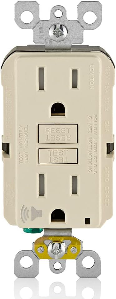 Leviton Outlet with Audible Alarm, 15 Amp, Self Test, Tamper-Resistant with LED Indicator Light, Great for Refrigerators in Garages, GFTA1-T, GFCI, Light Almond