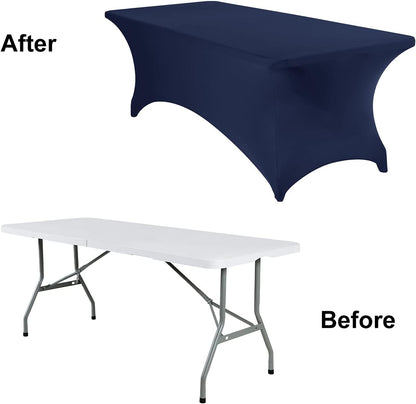 4Pack Spandex Waterproof Table Covers 8ft，Spandex 8ft Waterproof Table Cover for Party,Wedding, Banquet, and Events(Navy)
