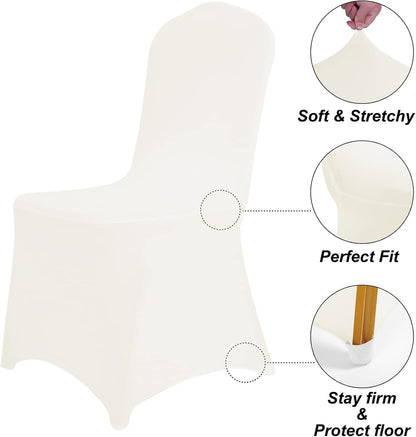 SUPERO Waterproof Spandex Chair Cover 12PCS, Stretch Dining Chair Covers, Polyester Outdoor Chair Covers, Protector Stretch Chair Cover for Party Universal, Banquet, Wedding Event, Hotel(Ivory)