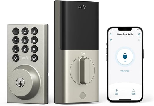 eufy Security Smart Lock C30, Keyless Entry Door Lock, Built-in WiFi Keypad Deadbolt for Front Door, No Bridge Required, Easy Installation, App Remote Control, Reliable Power, BHMA Grade 3, Nickel