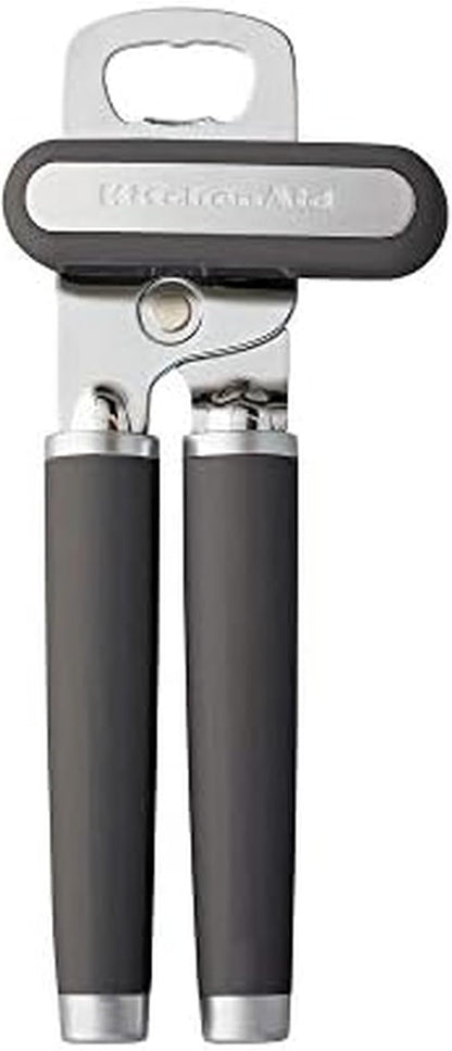 KitchenAid Classic Multifunction Can Opener and Bottle Opener Easy to Use, Razor Sharp Stainless Steel Cutting Wheel, Soft Ergonomic Handles, Charcoal