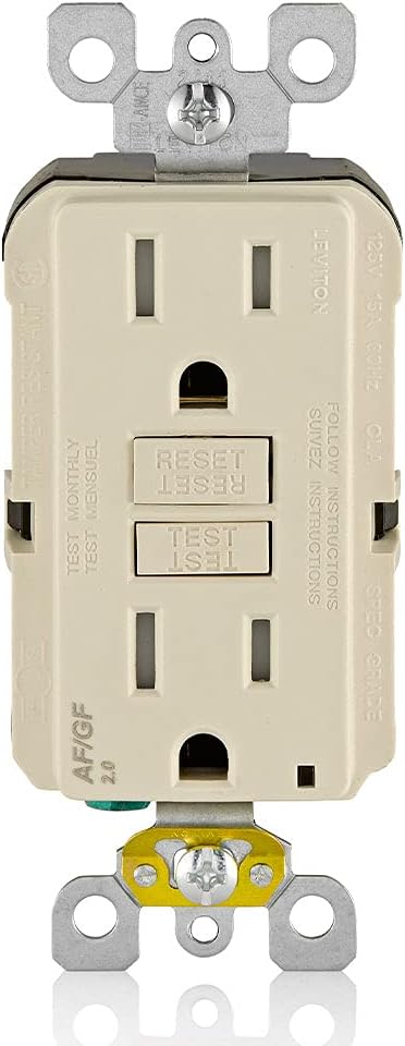 Leviton Dual-Function AFCI/GFCI Outlet, 15 Amp, Self Test, Tamper-Resistant with LED Indicator Light, Protection from Both Electrical Shock and Electrical Fires in One Device, AGTR1-T, Light Almond