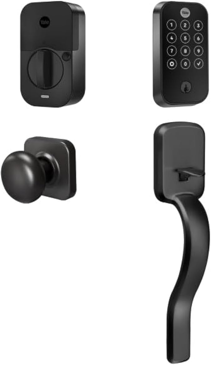 Yale Assure Lock 2 Touch Deadbolt, Black Suede Keyed Smart Entry Door Lock with Ridgefield Handle and Wi-Fi Connected Touchscreen Keypad and Fingerprint Scanner for Code Entry, B-YRD420-F-WF1-RX-BSP
