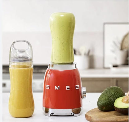 SMEG 50's Retro Style Personal Blender with Backlit Knob and Two 600 ML BPA Free bottles PBF01RDUS Red