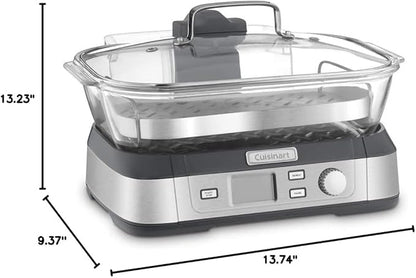 Cuisinart Cookfresh Digital Glass Food Steamer for Cooking, 5-Liter Vegetable Steamer with 5 Pre-Programmed Settings, Keep Warm Function, Audible Alert, Dishwasher-Safe Pot, STM-1000, Stainless Steel