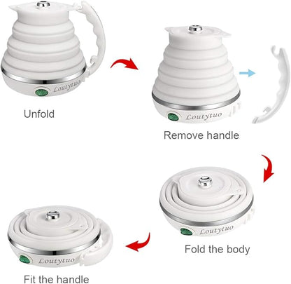 Ultrathin Upgraded Food Grade Silicone Travel Foldable Electric Kettle Boil Dry Protection Portable with Dual Voltage and Separable Power Cord,555ML 110-220V US Plug