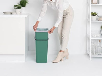 Brabantia Sort & Go Kitchen Recycling Bin | L / 10.6 Gal / 40L | Fir Green | Removable Stay-Open Lid, Carry Handle | Trash Can for Bottles, Cans, Paper, Glass | Wall Bracket Sold Separately