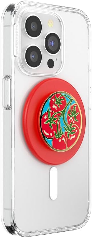 PopSockets Phone Grip for MagSafe with Kickstand, Magnetic Stand, Swappable Top, Secure Hold for iPhone MagSafe Cases, Phone & Tablet Grip - Enamel Tomato Rosso