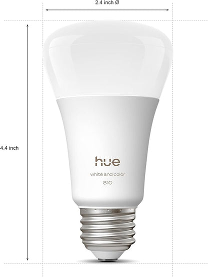 Philips Hue Smart LED A19 Bulb 4-Pack, White Color Ambiance, E26 Base, 7.2W, Full Spectrum Light 1000K-20000K, 810 Lumens, Dimmable, Works with Alexa, Google,& Apple Home