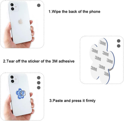 Bonoma Phone Ring Holder with Pink Blue Orange Flowers Design, 3 Pack Universal Finger Ring Stand Grip Kickstand Ring, 360° Rotation Universal Stylish Stand Compatible with All Smartphones