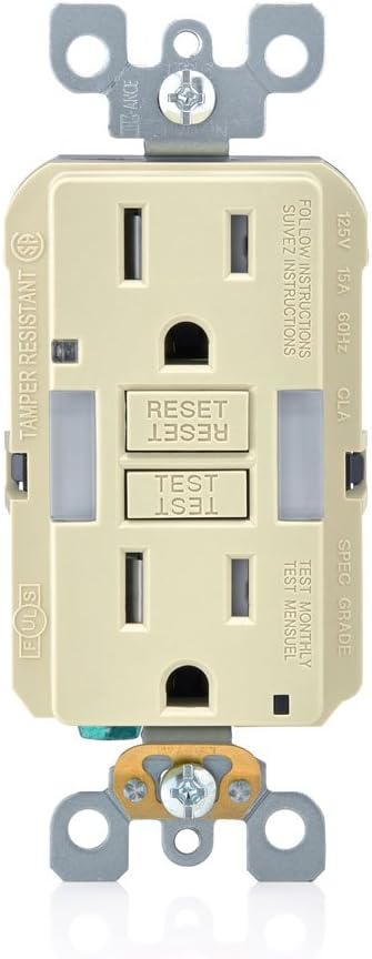 Leviton GFCI Outlet with Guidelight, 15 Amp, Self Test, Tamper-Resistant with LED Indicator Light, Replaces Plugged in Night Light, GFNL1-I, Ivory
