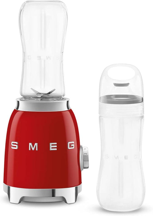 SMEG 50's Retro Style Personal Blender with Backlit Knob and Two 600 ML BPA Free bottles PBF01RDUS Red