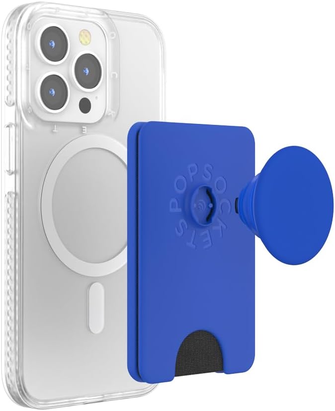 PopSockets Phone Wallet with Expanding Grip and Adapter Ring for MagSafe, Phone Card Holder, Wireless Charging Compatible, Wallet Compatible with MagSafe - Cobalt