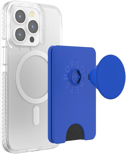 PopSockets Phone Wallet with Expanding Grip and Adapter Ring for MagSafe, Phone Card Holder, Wireless Charging Compatible, Wallet Compatible with MagSafe - Cobalt
