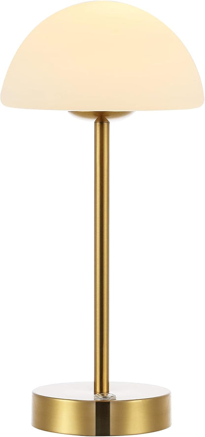 JONATHAN Y 12.5" Brass Gold/White Modern Rechargeable Portable LED Table Lamp, Cordless Dimmable Touch Accent Lamp with White Frosted Glass Shade for Bedroom Living Room Bar Vanity (JYL7109C)