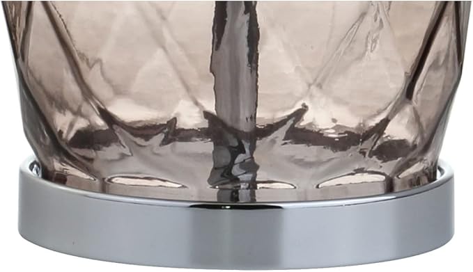 JONATHAN Y 26.5" Smoked Gray Glass Table Lamp, Modern Faceted Bedside Lamp, White Linen Drum Shade, Chrome Base, LED Bulb Included for Bedroom, Living Room, Nightstand JYL4009A