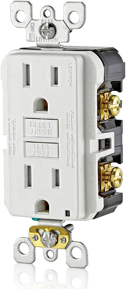 Leviton GFCI Outlet, 15 Amp, Self Test, Tamper-Resistant with LED Indicator Light, Protection from Electric Shock and Electrocution, GFTR1-W, White
