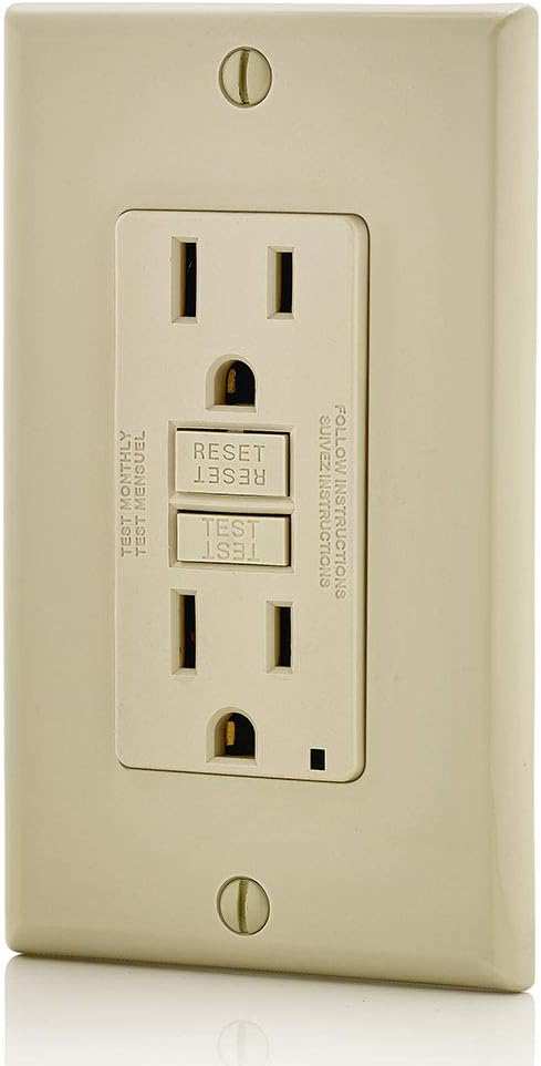 Leviton GFCI Outlet, 15 Amp, Self Test, Non Tamper-Resistant with LED Indicator Light, Protection from Electric Shock and Electrocution, GFNT1-I, Ivory