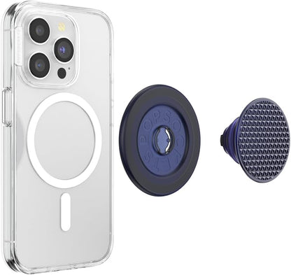 PopSockets Phone Grip for MagSafe with Kickstand, Magnetic Stand, Swappable Top, Secure Hold for iPhone MagSafe Cases, Phone & Tablet Grip - Alum Triangle Knurled French Navy