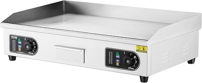 VEVOR Commercial Electric Griddle, 2800W Countertop Flat Top Grill, 122℉-572 ℉ Adjustable Temp, 29in Stainless Steel Griddle Grill with 2 Shovels and 2 Brushes for Home or Restaurant(110V No Plug)