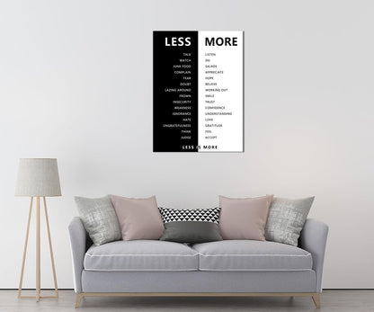 WYJZDZQ8 Inspirational Less is More Poster Motivational Print Wall Art for Office Black and White Inspiring Picture Painting Modern Artwork for Home Bedroom Living Room Decor Frame[30''W X 40''H]