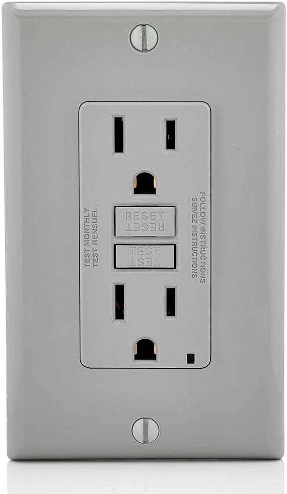 Leviton Outlet, 15 Amp, Self Test, Non Tamper-Resistant with LED Indicator Light, GFNT1-GY, Gray