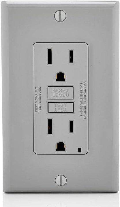Leviton Outlet, 15 Amp, Self Test, Non Tamper-Resistant with LED Indicator Light, GFNT1-GY, Gray