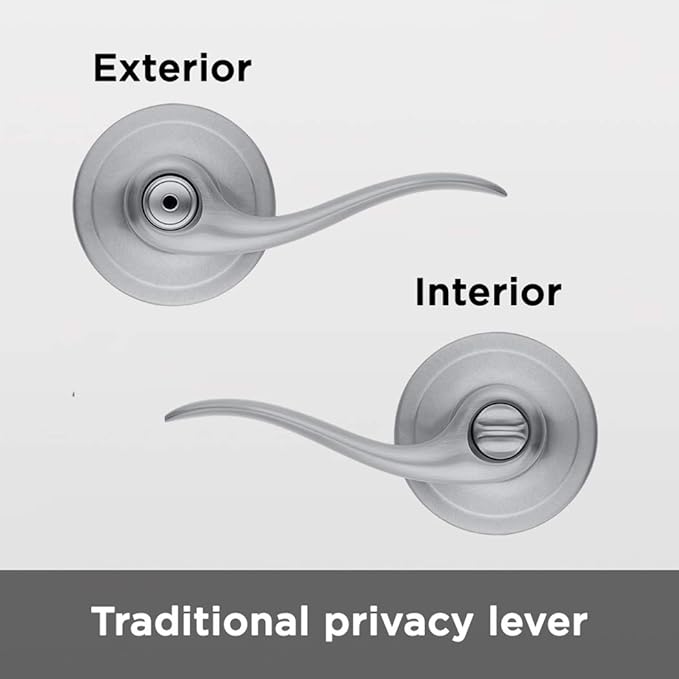 Kwikset Tustin Interior Privacy Door Handle with Lock, Door Lever For Bathroom and Bedroom, Satin Chrome Reversible Keyless Turn Lock