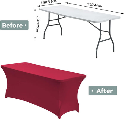CWK 8FT Waterproof Stretch Spandex Table Cover for Rectangular Tables - Elastic Fitted Tablecloth for Folding Tables,Wrinkle Resistant Table Cloth for Parties, Weddings, Banquets & Events(Apple Red)