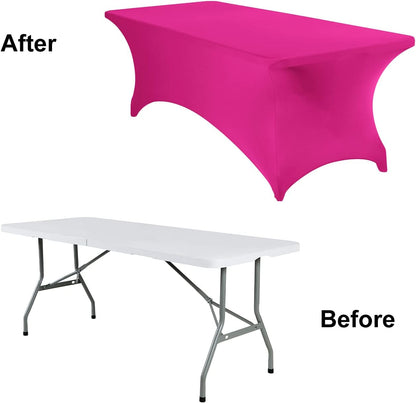 4Pack Spandex Waterproof Table Covers 8ft，Spandex 8ft Waterproof Table Cover for Party,Wedding, Banquet, and Events(Fuchsia)