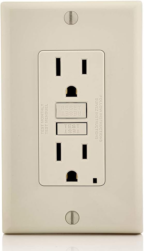 Leviton GFCI Outlet, 15 Amp, Self Test, Non Tamper-Resistant with LED Indicator Light, Protection from Electric Shock and Electrocution, GFNT1-T, Light Almond