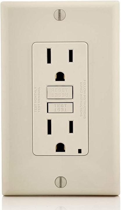 Leviton GFCI Outlet, 15 Amp, Self Test, Non Tamper-Resistant with LED Indicator Light, Protection from Electric Shock and Electrocution, GFNT1-T, Light Almond
