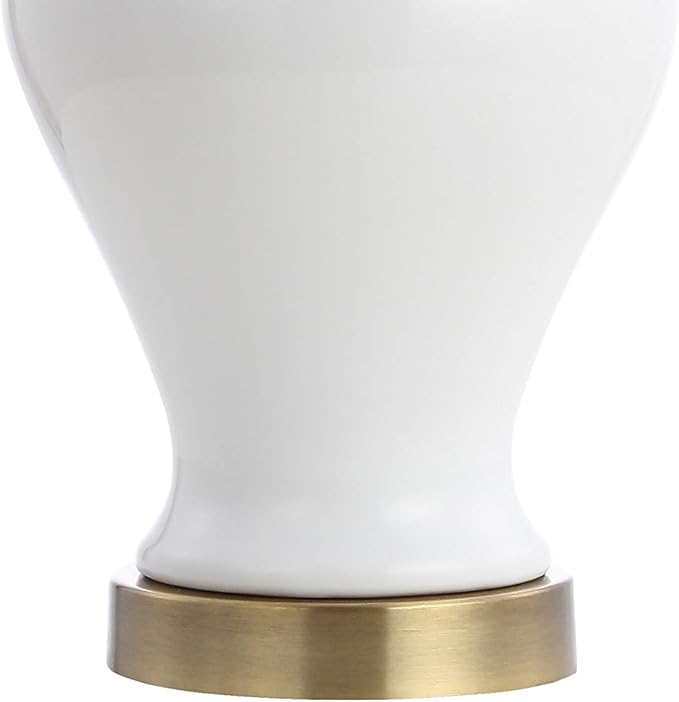 JONATHAN Y 22" White Ceramic Table Lamp Set of 2 for Bedroom Living Room, White Linen Shade, Traditional Ginger Jar Nightstand Lamp, Classic Cottage LED Lights (JYL6602C-SET2)