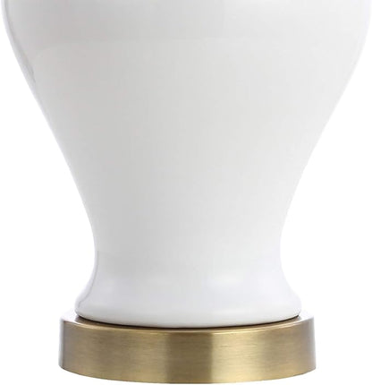 JONATHAN Y 22" White Ceramic Table Lamp Set of 2 for Bedroom Living Room, White Linen Shade, Traditional Ginger Jar Nightstand Lamp, Classic Cottage LED Lights (JYL6602C-SET2)